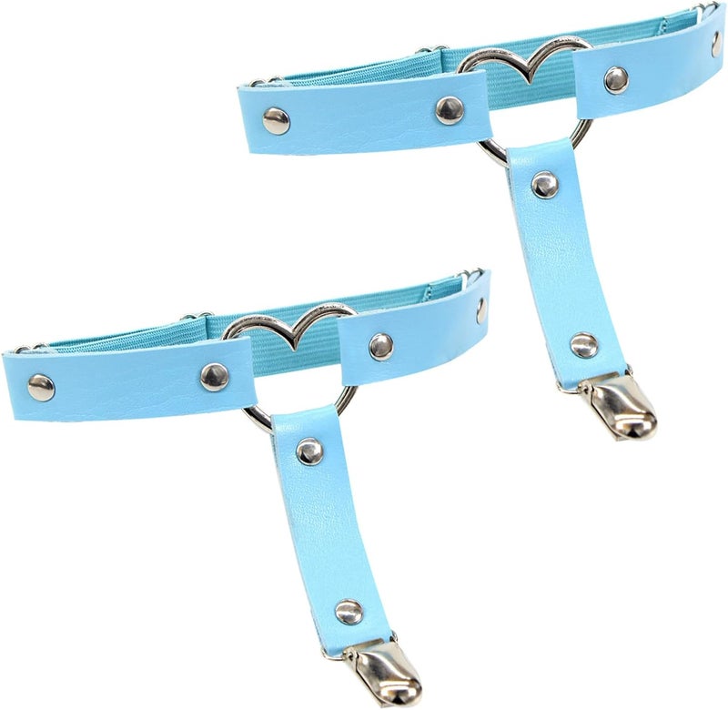 ETHOON Garters Belt Adjustable Love Heart Leg Garter with Buckle Anti-Slip Clips Elastic Punk 1 Pair - Image 1